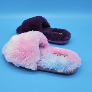 KIDS(9-3)Plush Pastel Faux-Fur Slide Slippers - Pink Multicolor